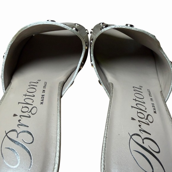 Brighton Womens Night Zinc Leather Studded Slide Sandals Size 9M Made In Italy - Picture 12 of 16